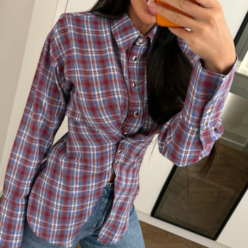 Retro Plaid Collared Fitted Shirt