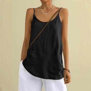Cotton Linen Loose Camisole with Pockets