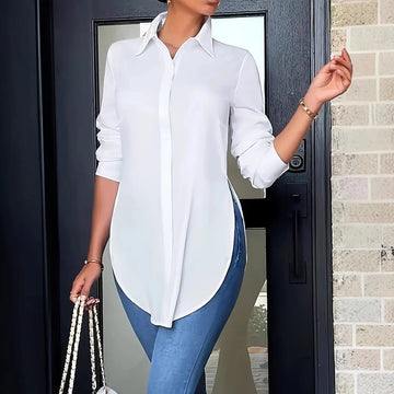 Simple Women's Long Sleeve Irregular Shirt Loose Fit Casual Style Comfortable Fabric Elegant Ladies' Shirt Spring Collection