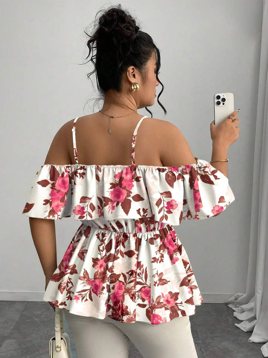 Plus Size Women's Festival Top - Sweetheart Neckline Floral Pattern Sleeveless Blouse Tiered Hem Lightweight Woven for Ramadan H