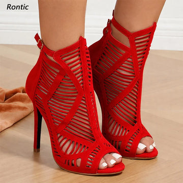Hot Pink Laser Cut Open Toe Ankle Boots