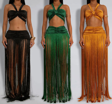 2 Piece set Womens Long Dresses Woman Clothes Bodycon Summer Elegant Party Dresses Tassel Evening Birthday Prom Dress HXY261 HXY