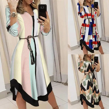 Printed Long Sleeve Midi Shirt Dress