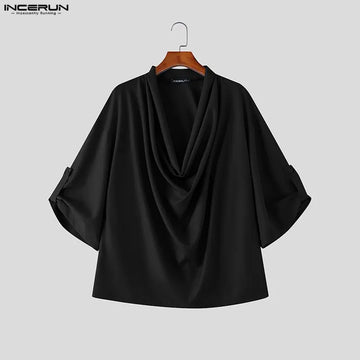 INCERUN Men's Shirt Solid Color Half Sleeve Oversize Casual Menswear Clothing Tops Streetwear 2026 Fashion Shirts For Man Camisa