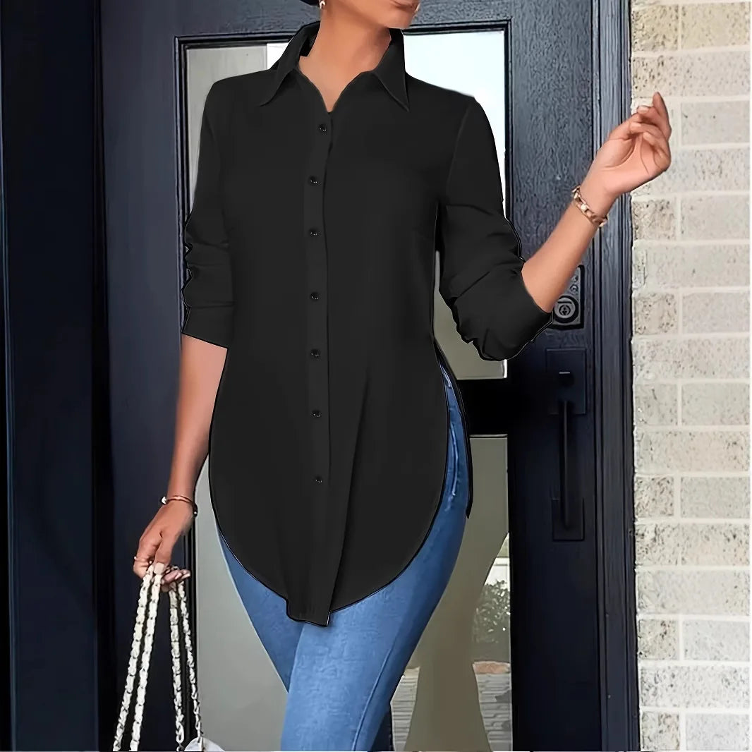 Simple Women's Long Sleeve Irregular Shirt Loose Fit Casual Style Comfortable Fabric Elegant Ladies' Shirt Spring Collection
