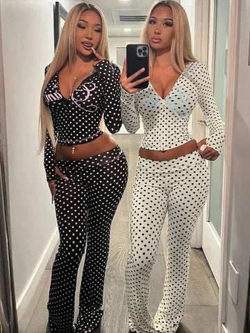 Polka Dot Hooded Jacket & Skinny Pants Set