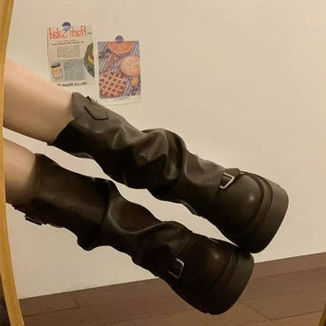 Platform Square Toe Side-Zip Mid-Calf Boots