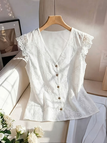 Embroidered Lace Patchwork Shirt